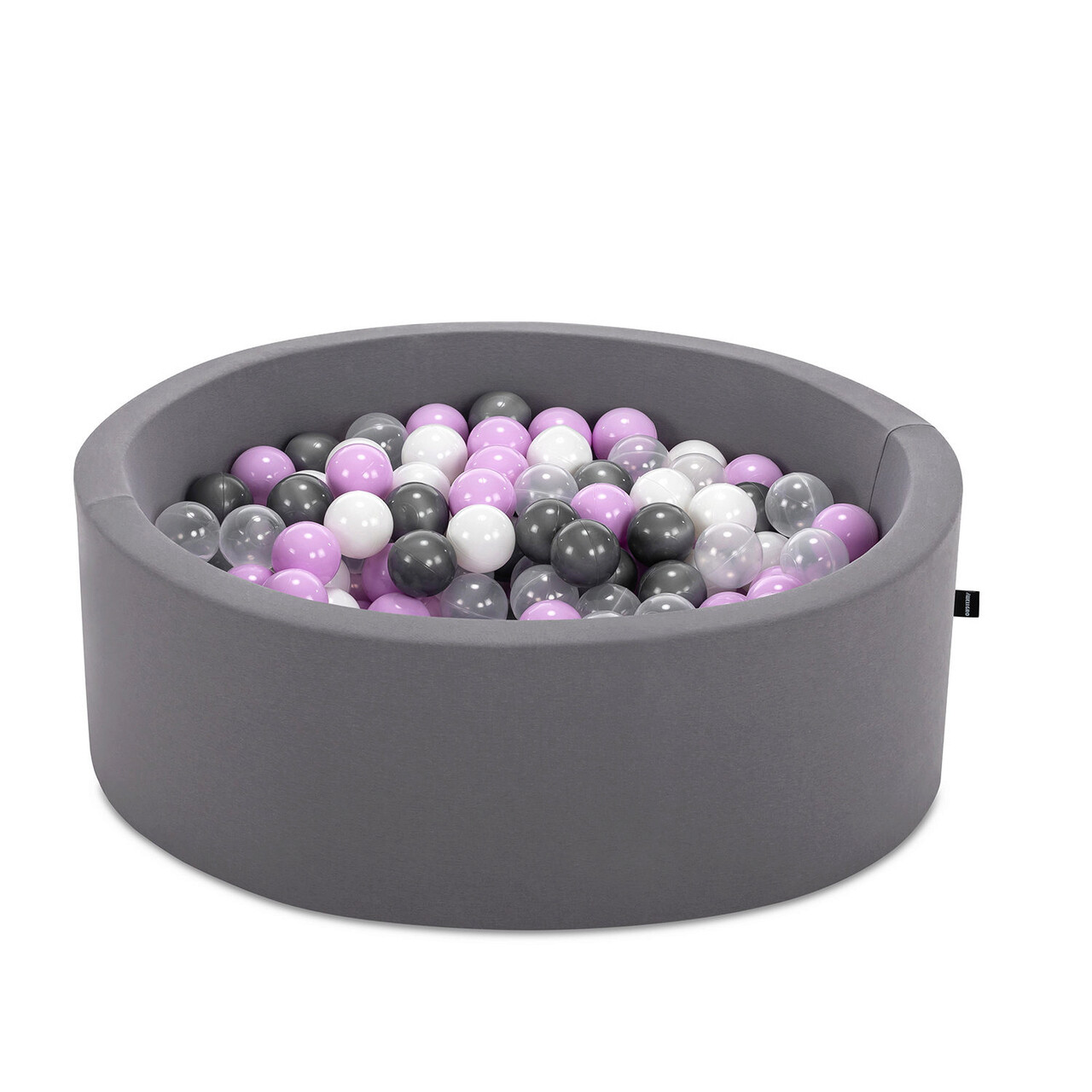 Piscina cu bile, Bubble Pop v1, 200 bile, Ø85 x 30 cm, bumbac/plastic, gri - imagine 3